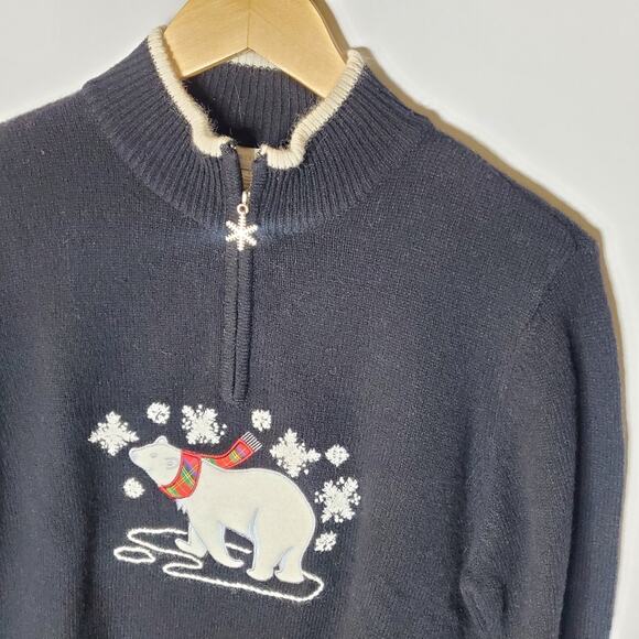 Charter Club 100% lambswool black cardigan sweater with polar Bear theme NWT - Picture 2 of 7